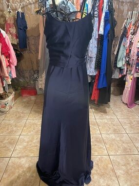 Guess by Marciano Navy Satin Maxi Dress with Spaghetti Straps